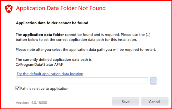 Application data folder not found